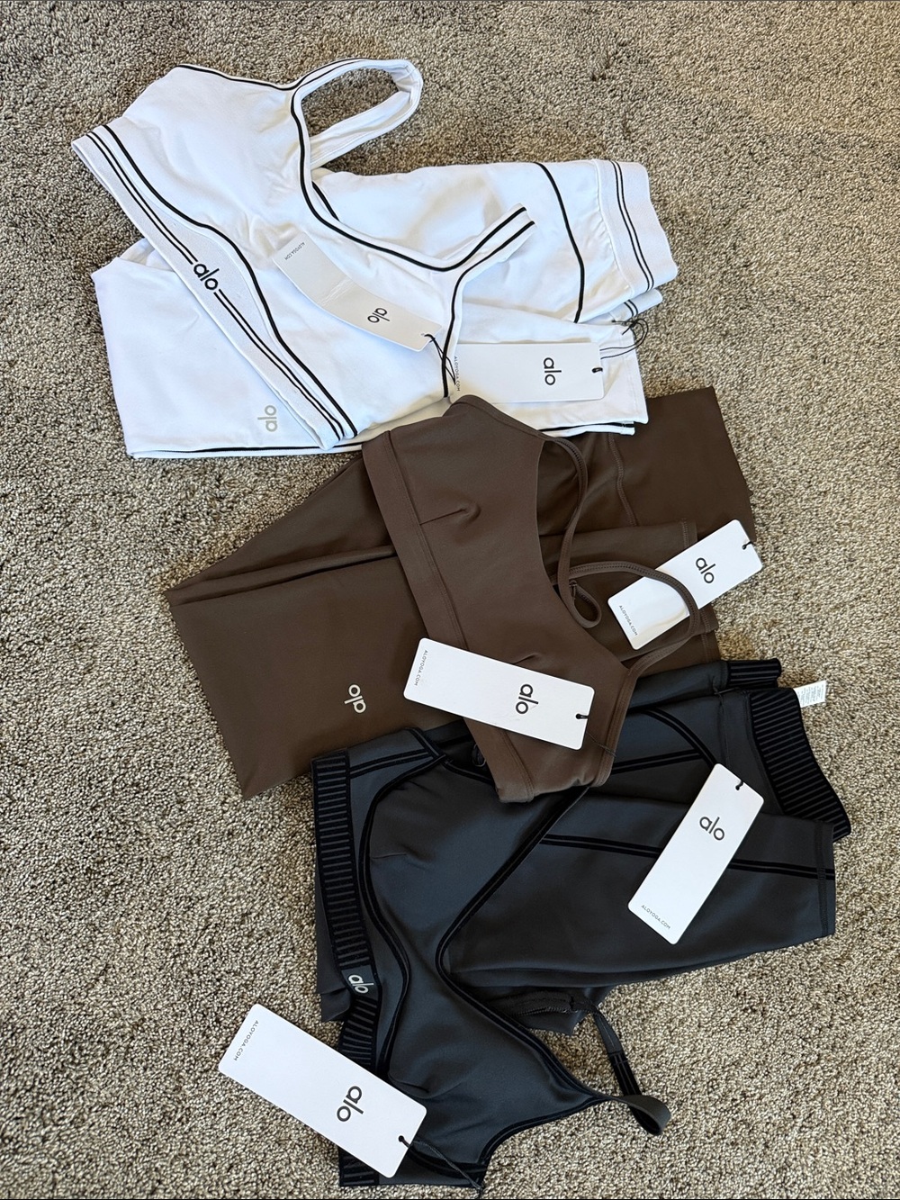 ALO Yoga Trio Set — White, Brown & Black Activewear
